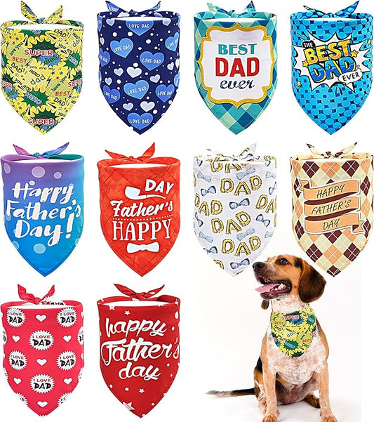10PCS Father's Day Dog Bandanas “Best Dad” “Super Dad” “ I Love Dad” “ Happy Father's Day” Pink Blue Yellow Plaid for Girl Boy Small Medium Puppy Doggie Grooming Accessories