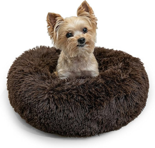 Best Friends by Sheri The Original Calming Donut Cat and Dog Bed in Shag Fur Shag Dark Brown 18"