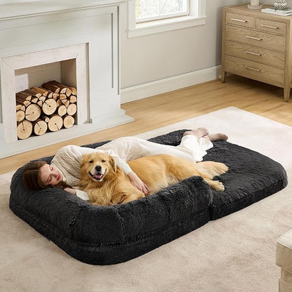 Bedsure Foldable Human Dog Bed for People Adults 2 in 1 Calming