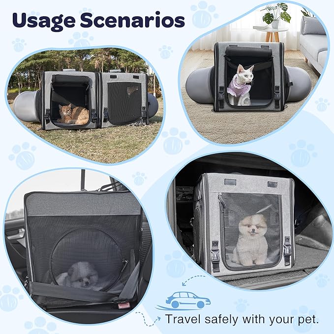 Portable Cat Carrier with Litter Box - Pet Carrier for 2 Cats and Puppy Home, Car Cat Travel Carrier, Outdoor Collapsible Cat Tunnel Toy, Includes Tote Bag/Soft Hammock/Mat, Large Cat Cage