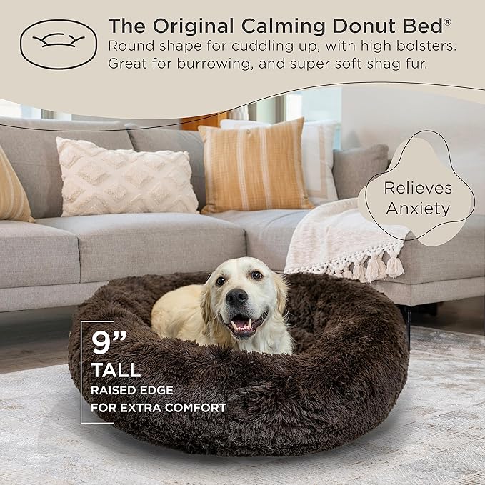 Best Friends by Sheri The Original Calming Donut Cat and Dog Bed in Shag Fur Dark Brown 36"