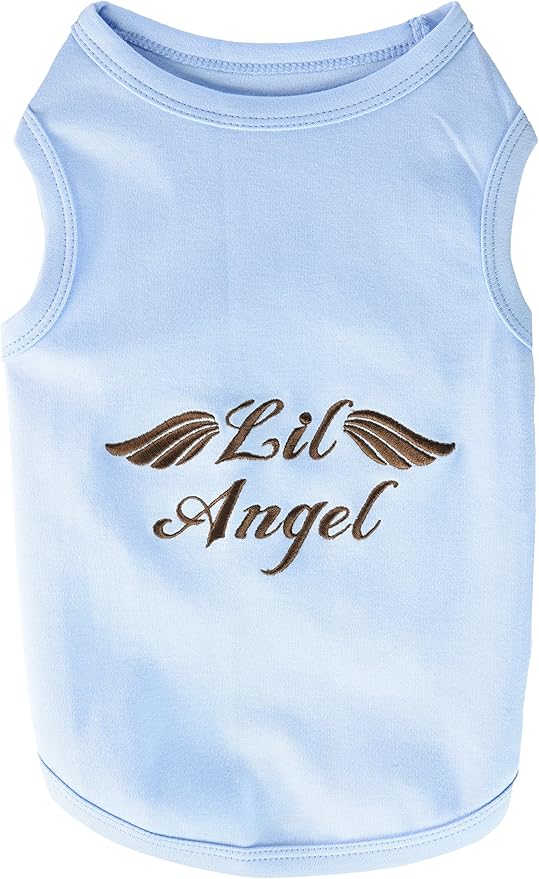 Parisian Pet Dog Tshirt - Embroidered “ Lil Angel “ Dog Shirt - Pure Cotton and Lightweight Dog Clothes - Sleeveless Blue Dog Tee Shirts - Machine Washable Dog Shirt for Large Dogs - XL