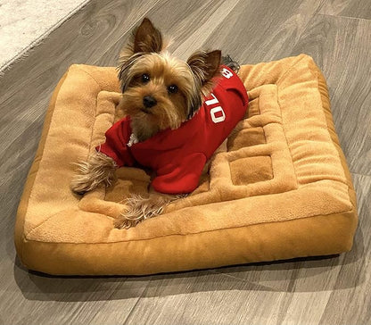 TONBO Soft Plush Small Cute and Cozy Chicken and Waffles Dog Cat Bed, Chicken Crinkle Toy Included, Washer and Dryer Friendly (Brown)