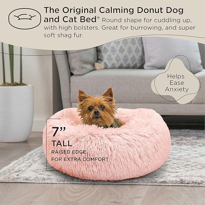 Best Friends by Sheri The Original Calming Donut Cat and Dog Bed in Shag Fur Candy Pink 18"