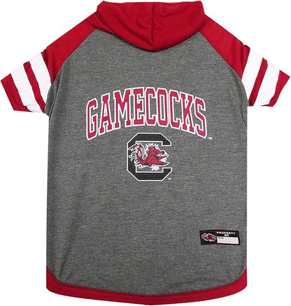 NCAA South Carolina Gamecocks Hoodie for Dogs & Cats, X-Small Collegiate Licensed Dog Hoody Tee Shirt. Sports Hoody T-Shirt for Pets. College Sporty Dog Hoodie Shirt.