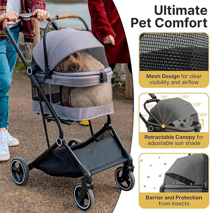 Dog Stroller -3 in 1 Pet Stroller. Detachable 360° Swivel 35lbs