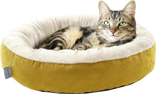 Love's cabin Yellow Round Donut Cat Bed 20x20in, Soft