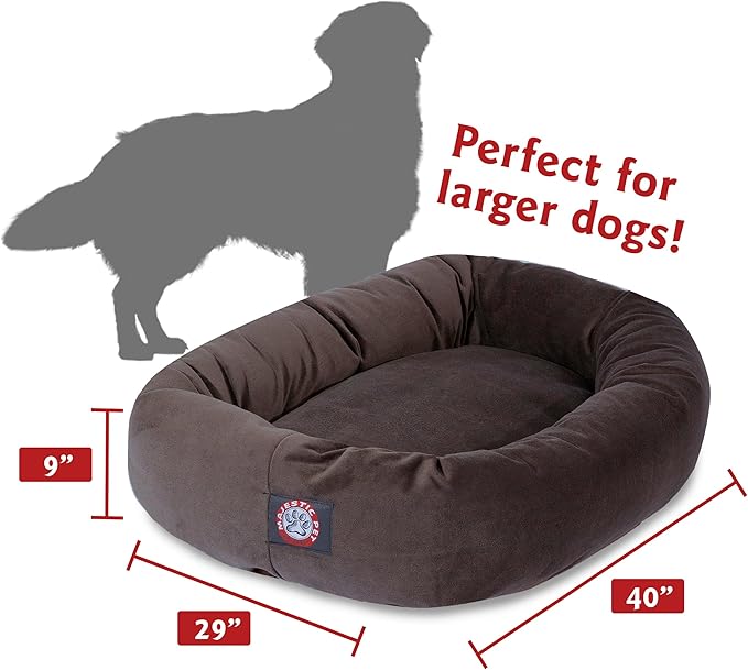 Majestic Pet 40 Inch Suede Calming Dog Bed Washable – Cozy Soft Round Dog Bed with Spine Support for Dogs to Rest their Head 40x29x9 (Inch)