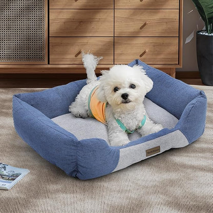 MoNiBloom 27"x21"x7" Dog Beds for Medium Small Dogs Machine-Washable Linen-Like Fabric Pet Beds Warming Cozy Soft Bed for Dogs and Cat
