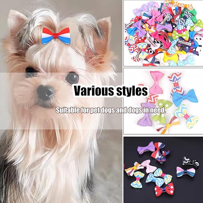 60Pcs Small Dogs Bows with Clips Girl Puppy
