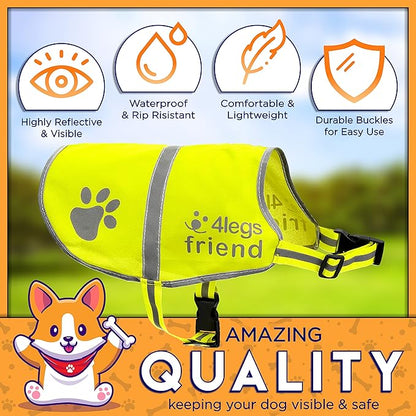 Dog Safety Reflective Lightweight Vest 6 Sizes - Snap Lock Buckle Straps, High Visibility for Outdoor Activity Day and Night, Keep Your Dog Safe from Cars & Hunting Accidents