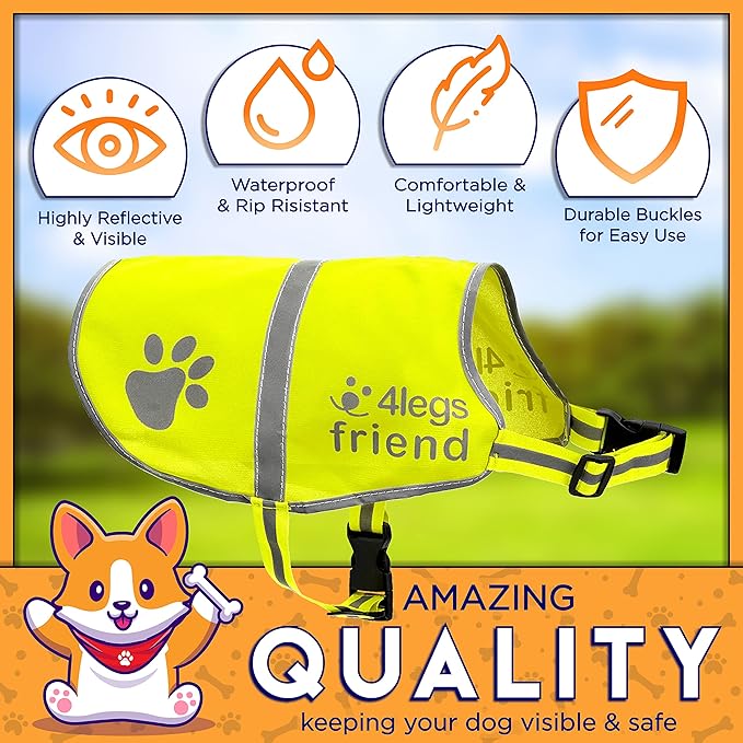 Dog Safety Reflective Lightweight Vest 6 Sizes - Snap Lock Buckle Straps, High Visibility for Outdoor Activity Day and Night, Keep Your Dog Safe from Cars & Hunting Accidents