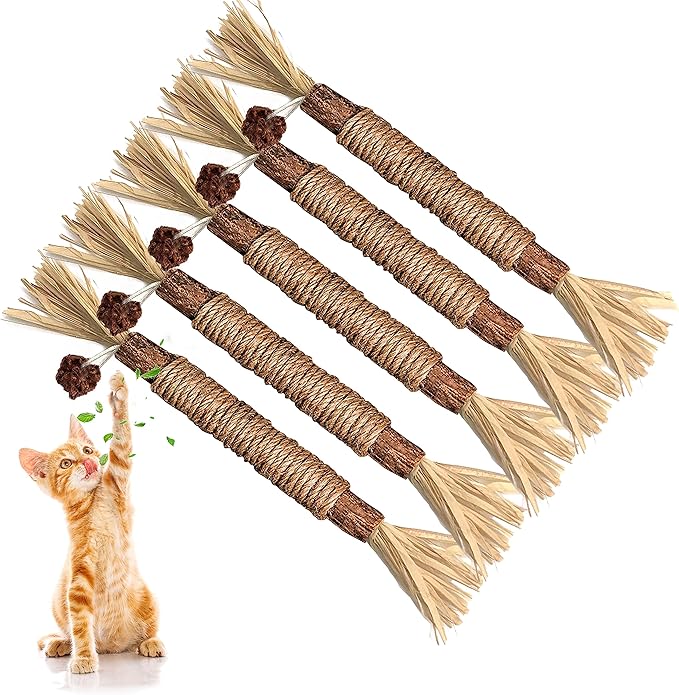 5 Pack Silvervine Cat Toy, Silvervine Sticks Cat Toys for Indoor Cats, Cat & Kitten Chew Toys for Aggressive Chewers, Cat Dental Toy for Kitten Teeth Cleaning, Matatabi Silvervine for Cats