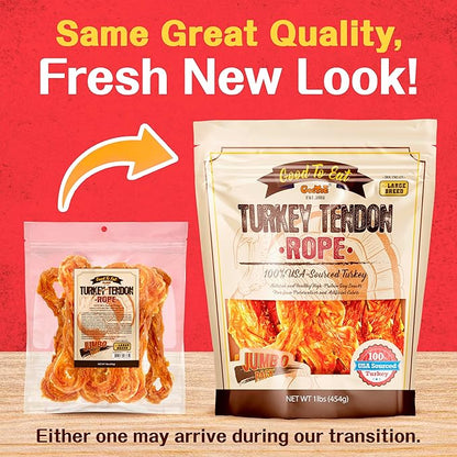 Gootoe Turkey Tendon Dog Treats – 100% USA-Sourced, Natural Snack, Premium Training Chews, Hypoallergenic, Reseal Value Bags, Sizes for Large Dogs, Rope (L) Jumbo Pack, 1 lb (Pack of 1)