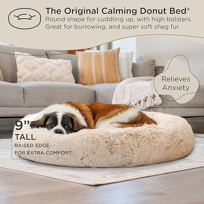 Best Friends by Sheri The Original Calming Donut Cat and Dog Bed in Shag Fur Taupe 45"