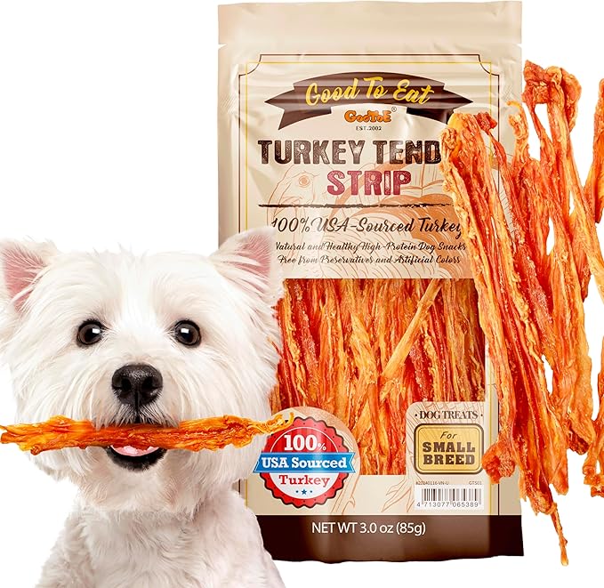 Gootoe Turkey Tendon Dog Treats – 100% USA-Sourced, Natural Snack, Premium Training Chews, Hypoallergenic, Reseal Value Bags, Size for Small Dogs, Strip (Small) 3oz/Pack