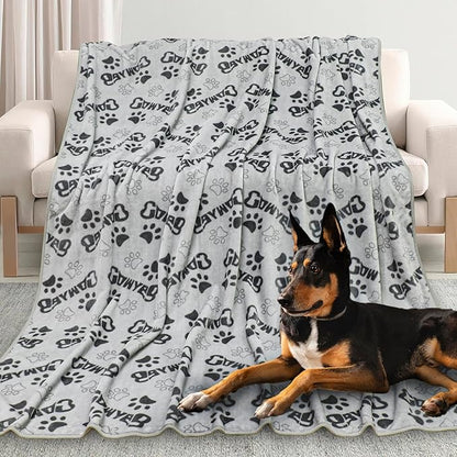 Gowyeg® Dog Blankets for Large Dogs Upgraded, Dog Cat Flannel Blankets Washable, Cute Bone Dog Paw Print Blanket for Bed Cover, Couch, Crate, 80x60 inch