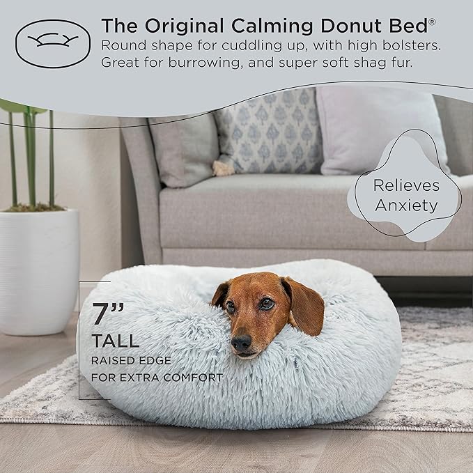 Best Friends by Sheri The Original Calming Donut Cat and Dog Bed in Shag Fur Frost 30"