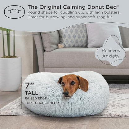 Best Friends by Sheri The Original Calming Donut Cat and Dog Bed in Shag Fur Frost 30"