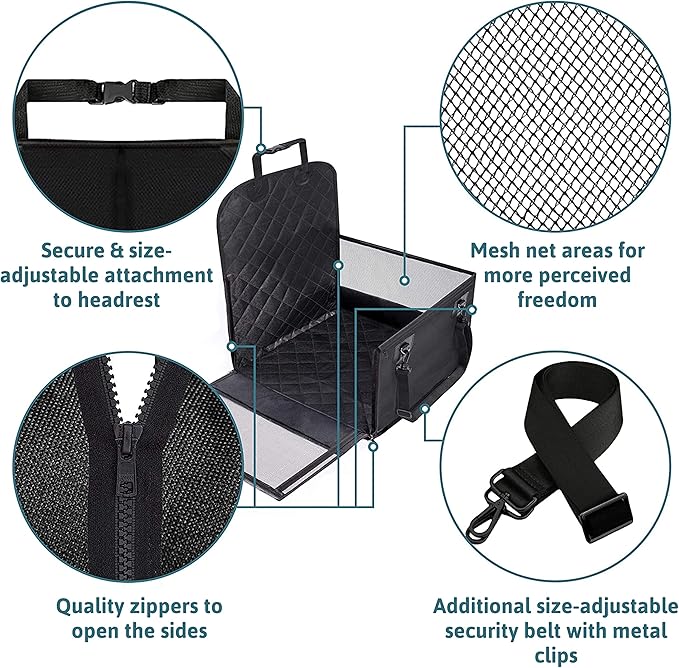 Dog Car Seat for Front Seat – 17.7165" 17.7165" x 22.8346" and 12.9921" on