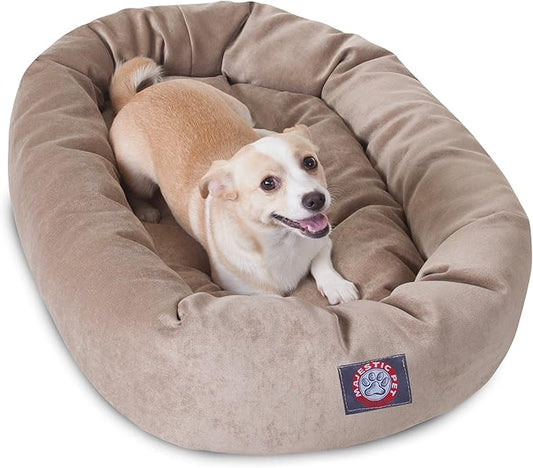 Majestic Pet 32 Inch Micro Velvet Calming Dog Bed Washable – Cozy Soft Round Dog Bed with Spine for Head Support 32x23x7 (inch)