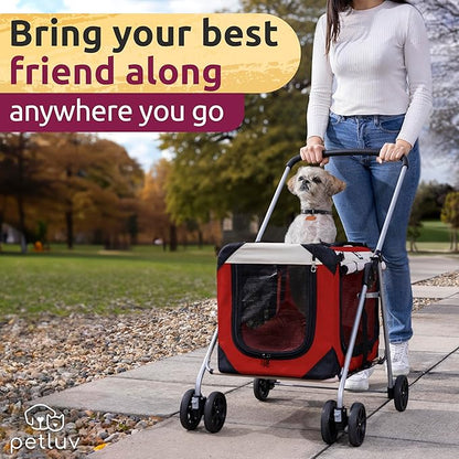 Large Premium Cat Stroller. Fits Up to 2 Cats. Pet Stroller with Top Loading & Side Loading, Soft Sided, Foldable Pet Crate. Includes Super Soft Bed, Vented Windows and Loads of Space