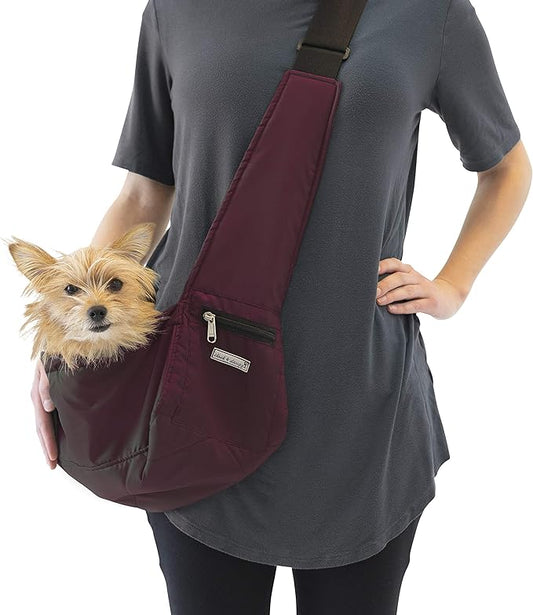 Cloak & Dawggie Dog Sling Carrier Tiny XXS Extra Extra Small Dogs, Puppy Toy Teacup Wearable Adjustable Pet Cross Body Shoulder Bag Waterproof Nylon Travel My Canine Kids (8722) (4-8 lbs, Burgundy)