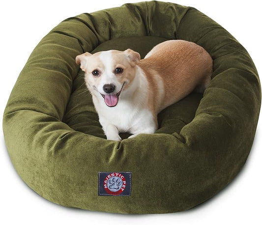 Majestic Pet 32 Inch Micro Velvet Calming Dog Bed Washable – Cozy Soft Round Dog Bed with Spine for Head Support 32x23x7 (inch)