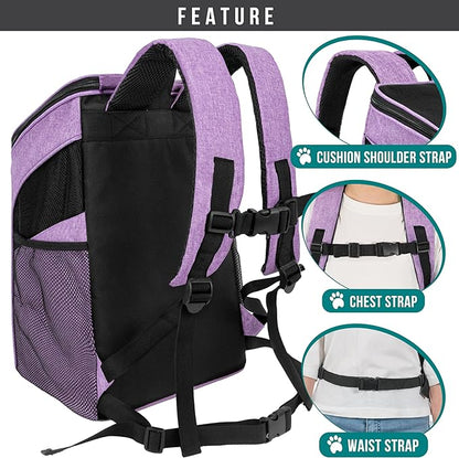 PetAmi Small Dogs and Cat Backpack Carrier, Airline Approved Pet Backpack Carrier, Ventilated, Safety Strap, Buckle Support Designed for Hiking Travel Camping Outdoor, Max 18 lbs (Heather Purple)