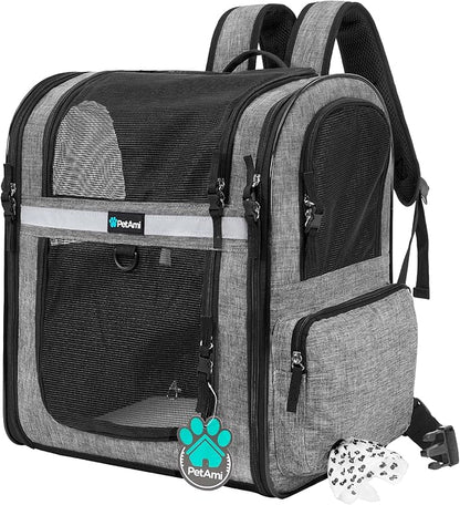 PetAmi Dog Backpack Carrier for Small Large Cat, Pet, Puppies, Ventilated Pet Hiking Backpack Travel Bag, Airline Approved Cat Backpack Carrier, Safety Back Support, Camping Biking, Max 18 lbs, Grey