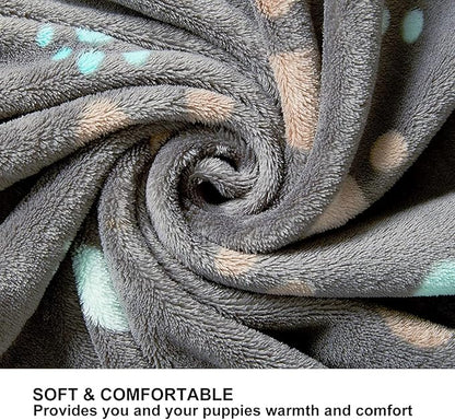 1 Pack 3 Puppy Blankets Super Soft Warm Sleep Mat Grey PAW Print Blanket Fleece Pet Blanket Dog Blankets for Small Dogs Puppy Dogs Fluffy Cats Medium(29"x20")