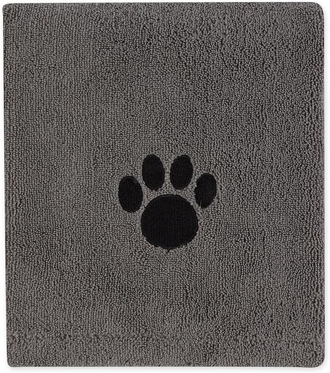 Bone Dry Pet Grooming Towel Collection Absorbent Microfiber X-Large, 41x23.5", Embroidered Gray