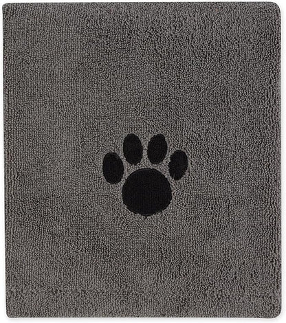 Bone Dry Pet Grooming Towel Collection Absorbent Microfiber X-Large, 41x23.5", Embroidered Gray