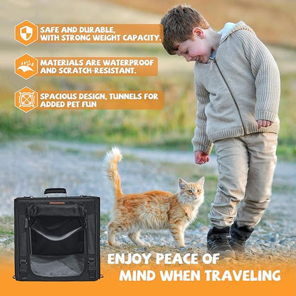 Cat Travel Carrier with Litter Box Portable Single Cat Carriers for Cat and Pet Shelter Ideal for Single Cat Soft Foldable Design with Shoulder Strap, One Hammocks and Cushion