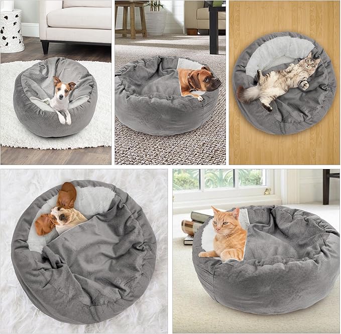 Dog Bed Warm with Hooded Blanket 22 lbs, 19.7 inch
