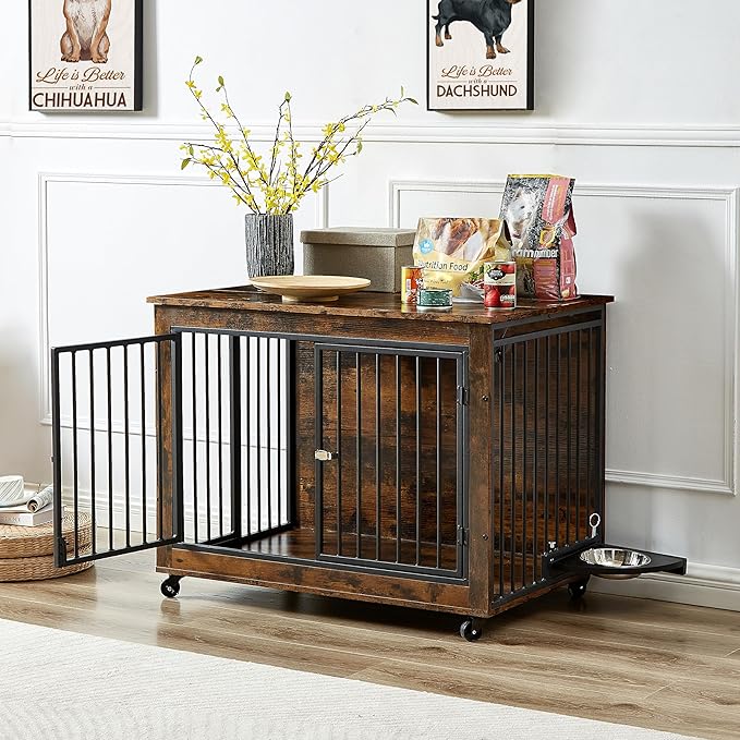 RITSU Indoor Wooden Dog Crate Furniture Side Table 38.58 x 25.2 x 27.17 Inch