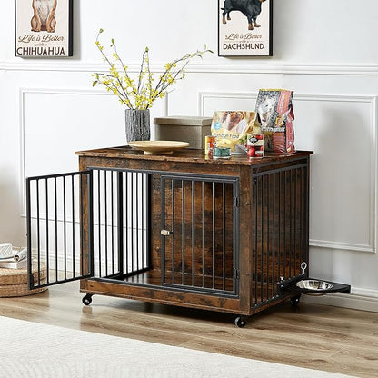 RITSU Indoor Wooden Dog Crate Furniture Side Table 38.58 x 25.2 x 27.17 Inch