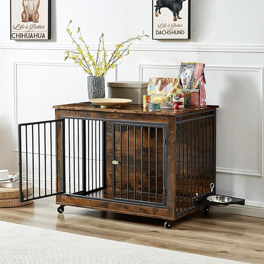 RITSU Indoor Wooden Dog Crate Furniture Side Table 38.58 x 25.2 x 27.17 Inch