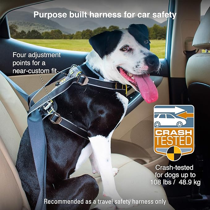 Kurgo Impact Dog Car Harness, Crash Tested Dog Car Harness, Safety Harness for Dogs, Pet Seatbelt Harness, Up to 108 lbs, Black/Charcoal (X-Large)