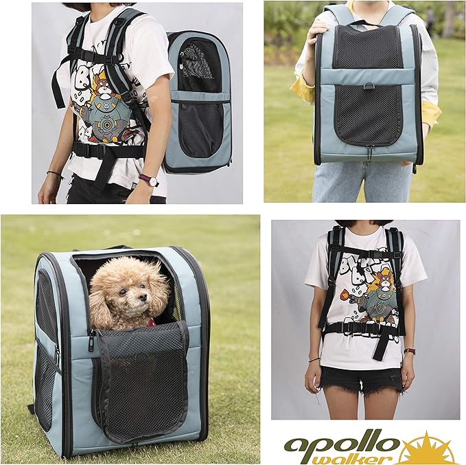 APOLLO WALKER Pet Carrier Backpack for Small Cats and Dogs, Puppies, Two-Sided Entry, Safety Features and Cushion Back Support for Travel, Hiking, Outdoor Use (Blue)