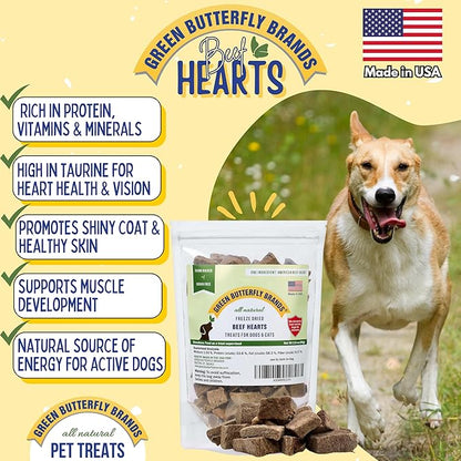 Freeze Dried Beef Heart Dog Treats Made In USA. All Natural Freeze-Dried Raw Snacks for Dogs and Cats. Single Ingredient. High Protein. Heart Health. Irresistible Training Treat