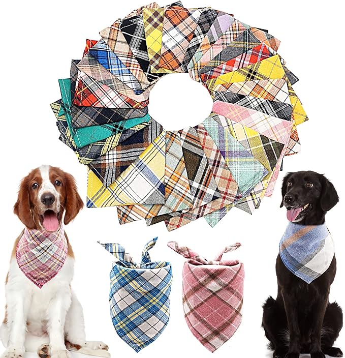 PET SHOW 50pcs Bulk Plaid Small Dog Bandanas