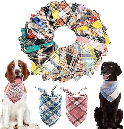 PET SHOW 50pcs Bulk Plaid Small Dog Bandanas