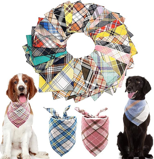 PET SHOW 50pcs Bulk Plaid Small Dog Bandanas