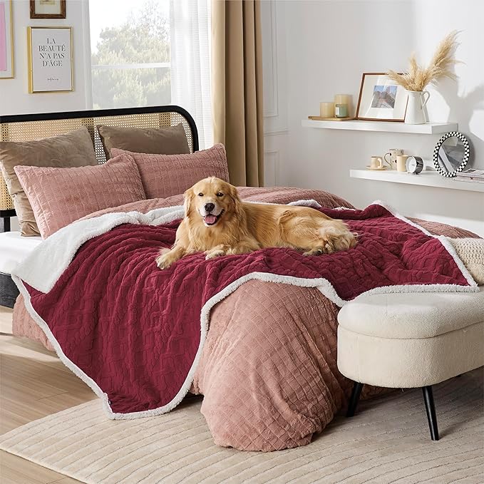 Bedsure Waterproof Dog Blankets for Large Dogs 60x80, Burgundy