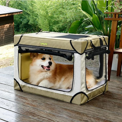 Lesure Soft Collapsible Dog Crate 26 Inch 4-Door Foldable