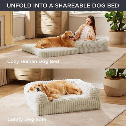 Bedsure Foldable Human Dog Bed for People Adult 2 in 1 Corduroy