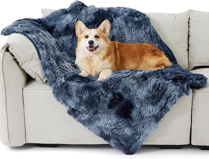 Bedsure Waterproof Dog Blankets for Medium Dogs - Calming Cat Blanket for Couch Protector Washable, Long Faux Fur Pet Throw Blanket for Puppy, Reversible Furniture Protection, 30"x40", Tie-dye Navy