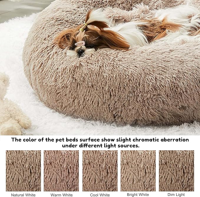 Western Home Faux Fur Dog Bed & Cat Bed, Original Calming Dog Bed for Small Medium Large Pets, Anti Anxiety Donut Cuddler Round Warm Washable Cat Bed for Indoor Cats(20", Brown)