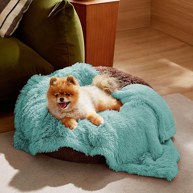 Bedsure Waterproof Dog Blankets for Small Dogs - Calming Cat Blanket for Couch Protector Washable, Long Faux Fur Pet Throw Blanket for Puppy, Reversible Furniture Protection, 25"x35", Light Green